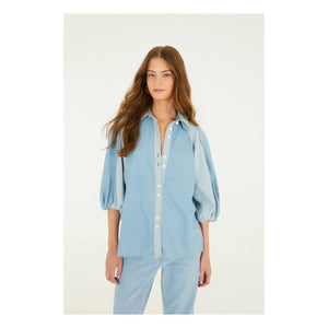 Farm Rio - Two-Tone Denim Blouse | Blue