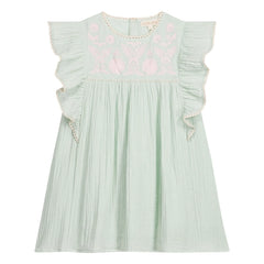 Louise Misha - Taliana Organic Cotton Ruffled Dress | Almond Green
