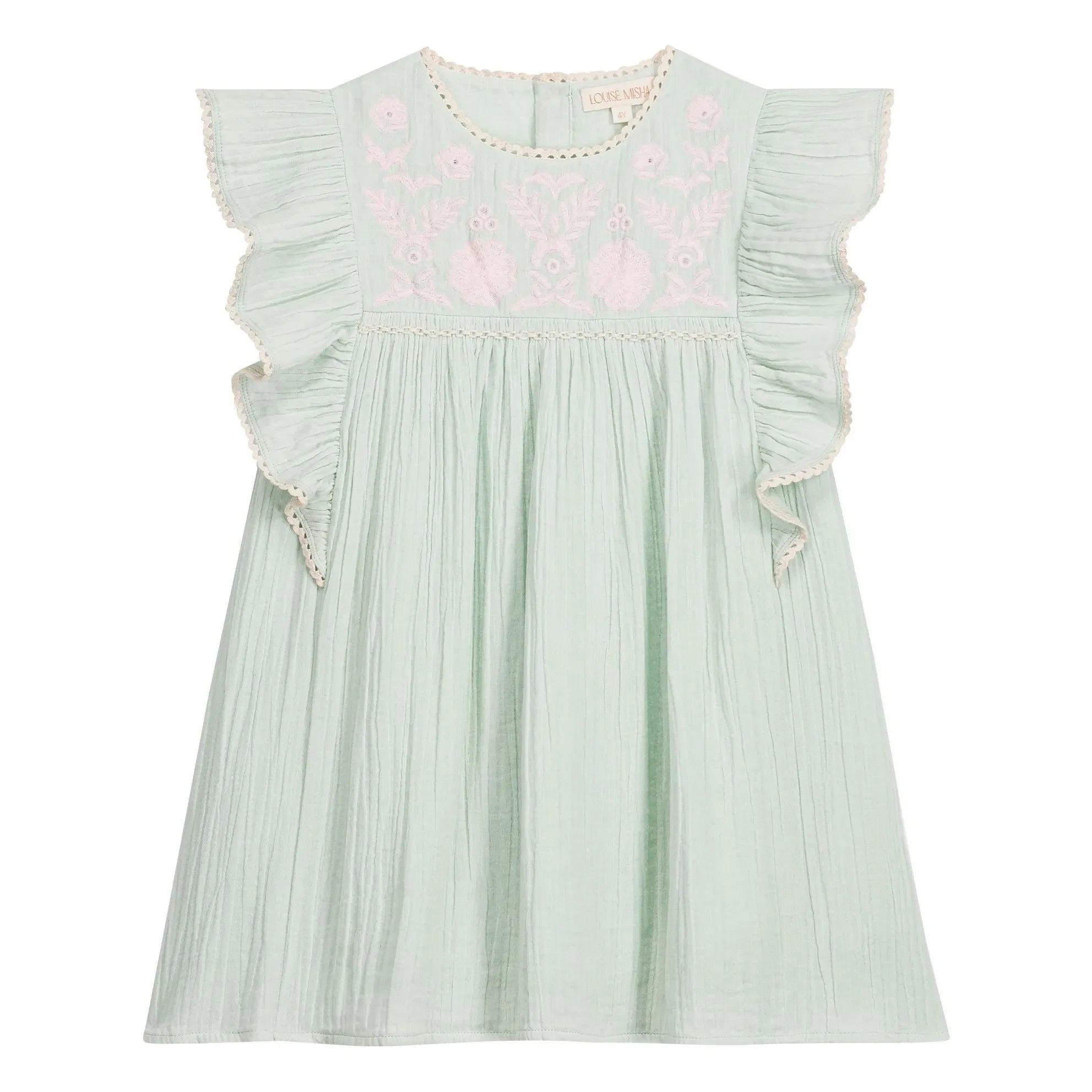 Louise Misha - Taliana Organic Cotton Ruffled Dress | Almond Green
