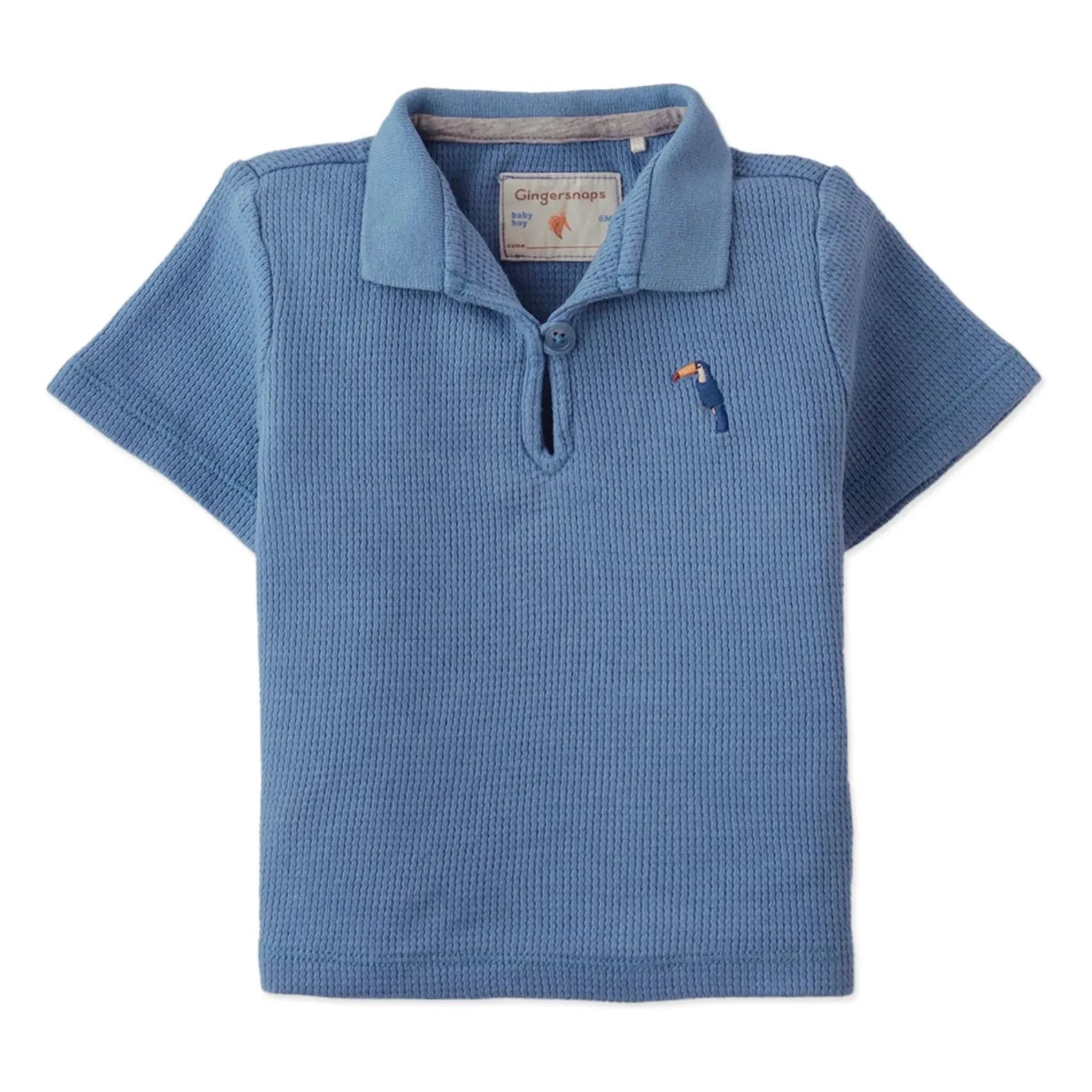 Gingersnaps - Timmy Embroidered Toucan Textured Polo Shirt | Blue