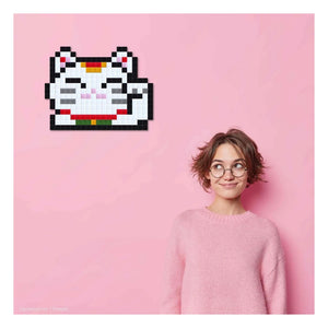 Pixel Corner - Pixel Art Kiti - Şanslı Kedi | Beyaz