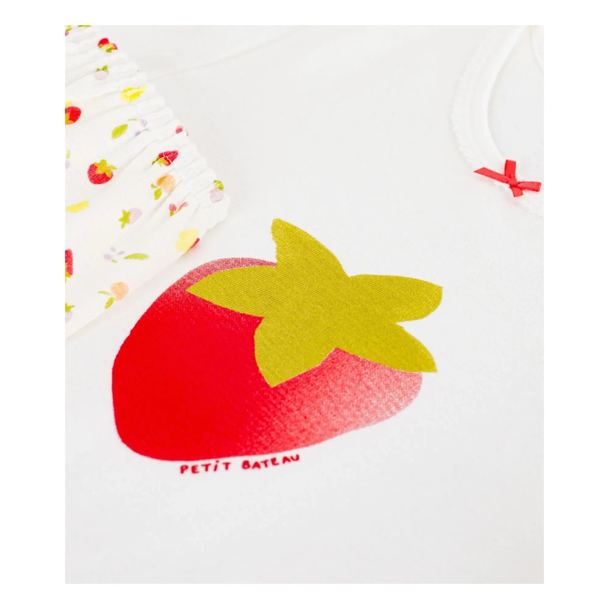 Petit Bateau - Strawberry Patterned Organic Cotton Short Pajamas | Ecru