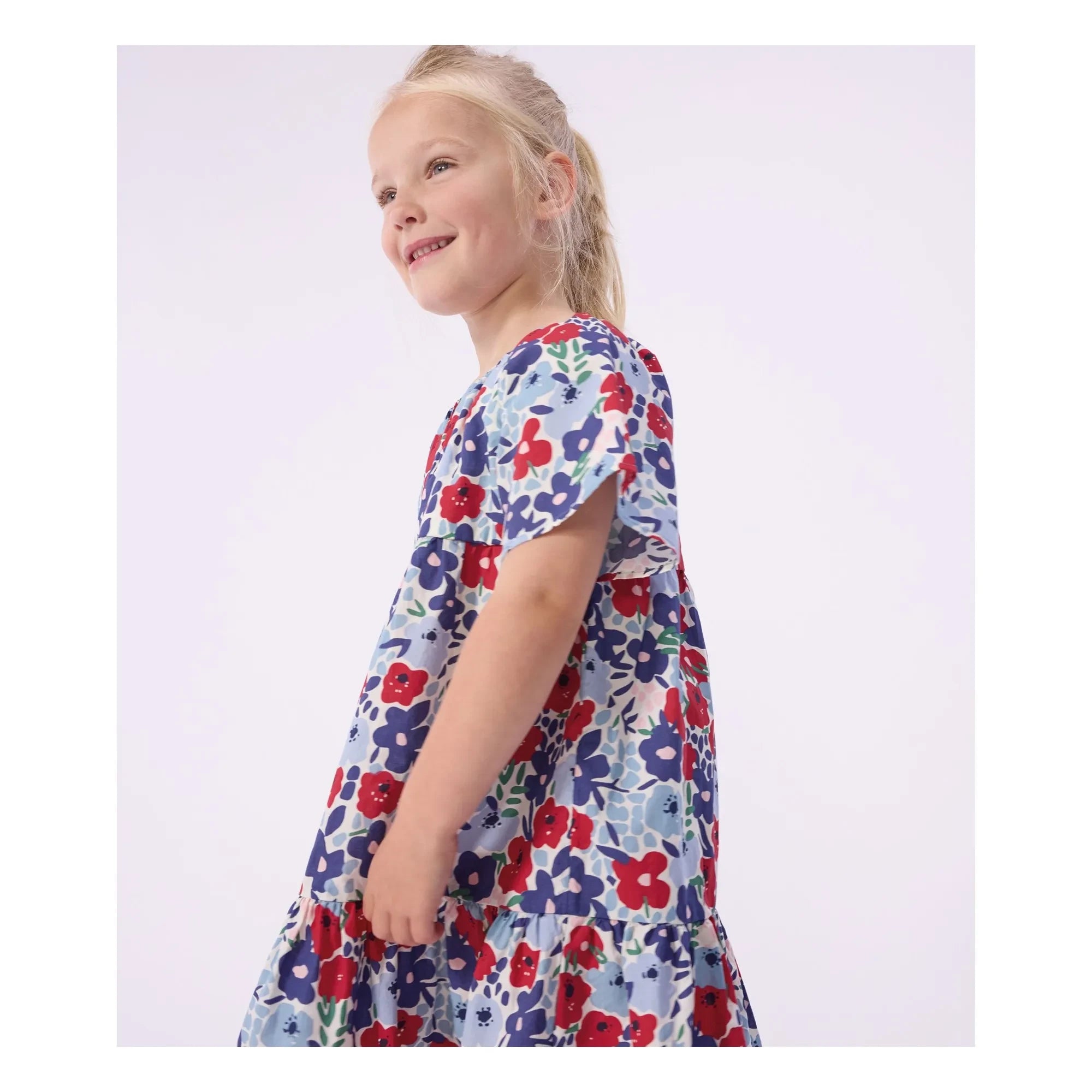 Petit Bateau - Organic Cotton Poplin Floral Dress | Blue