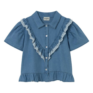 Cozmo - Hazel Denim Volanlı Bluz | Mavi