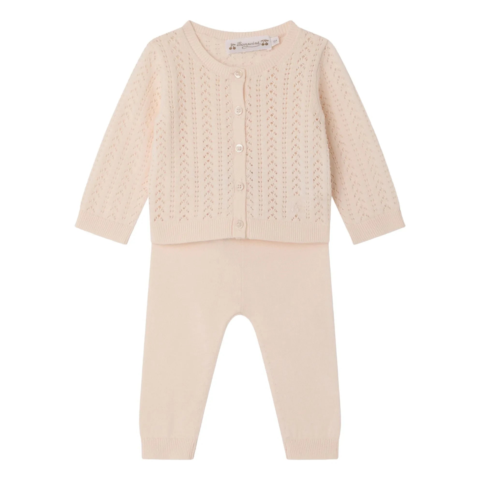Bonpoint – Strickjacke und Leggings-Set aus Bio-Baumwolle | Puderrosa