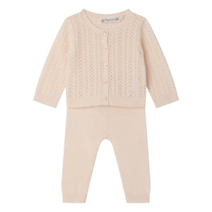Bonpoint – Strickjacke und Leggings-Set aus Bio-Baumwolle | Puderrosa