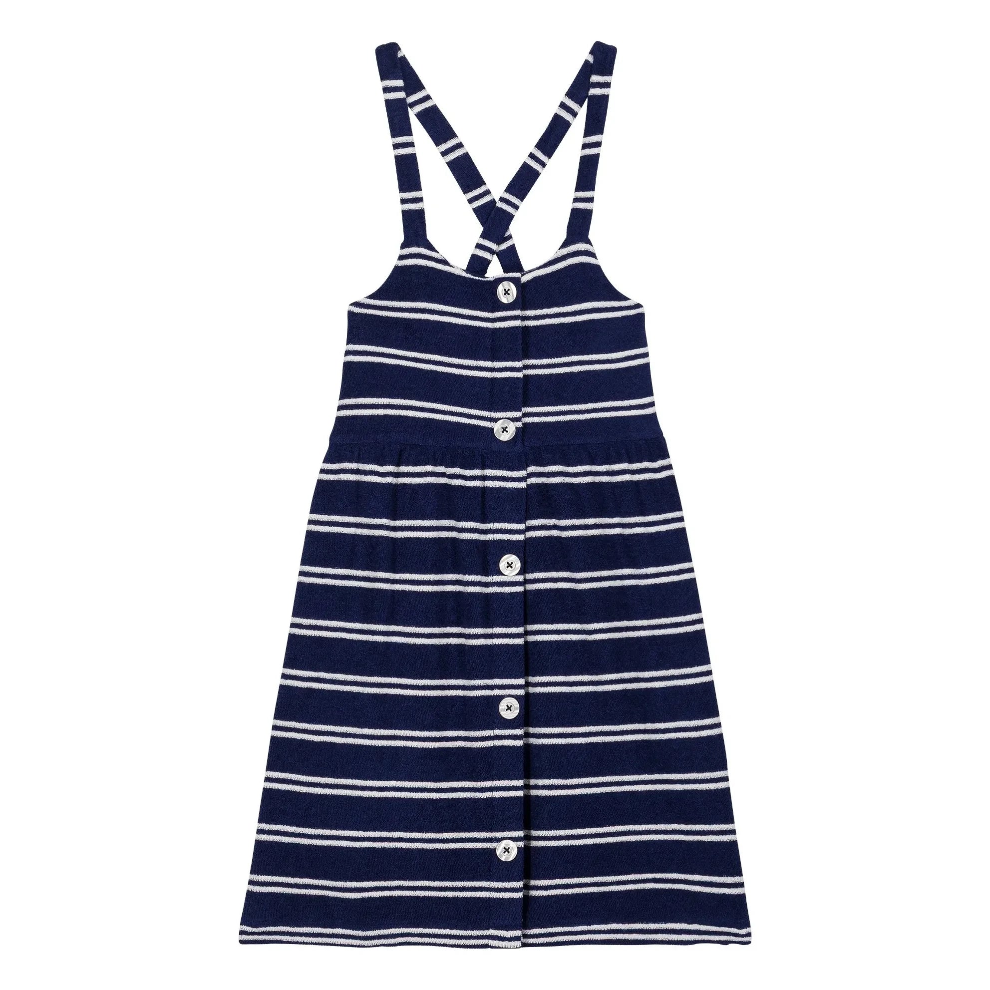 We Are Kids - Simonetta Striped Organic Cotton Towel Dress | Navy Blue