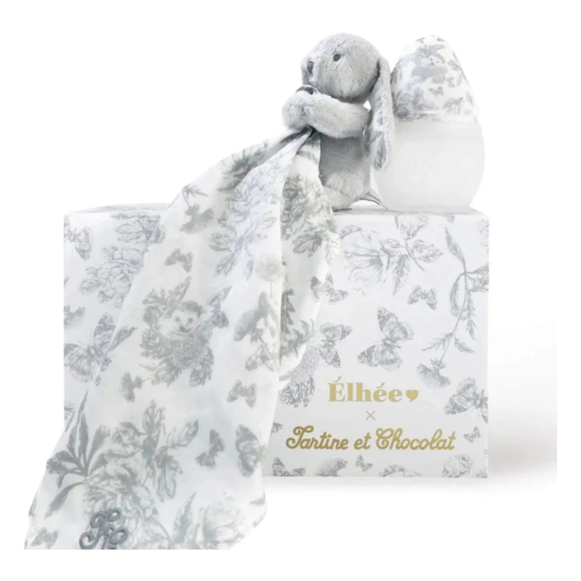 Elhée - Augustin le lapin Toile de Jouy medikal silikon bebek biberonu ve emzik seti - Elhée x Tartine et Chocolat | Gri