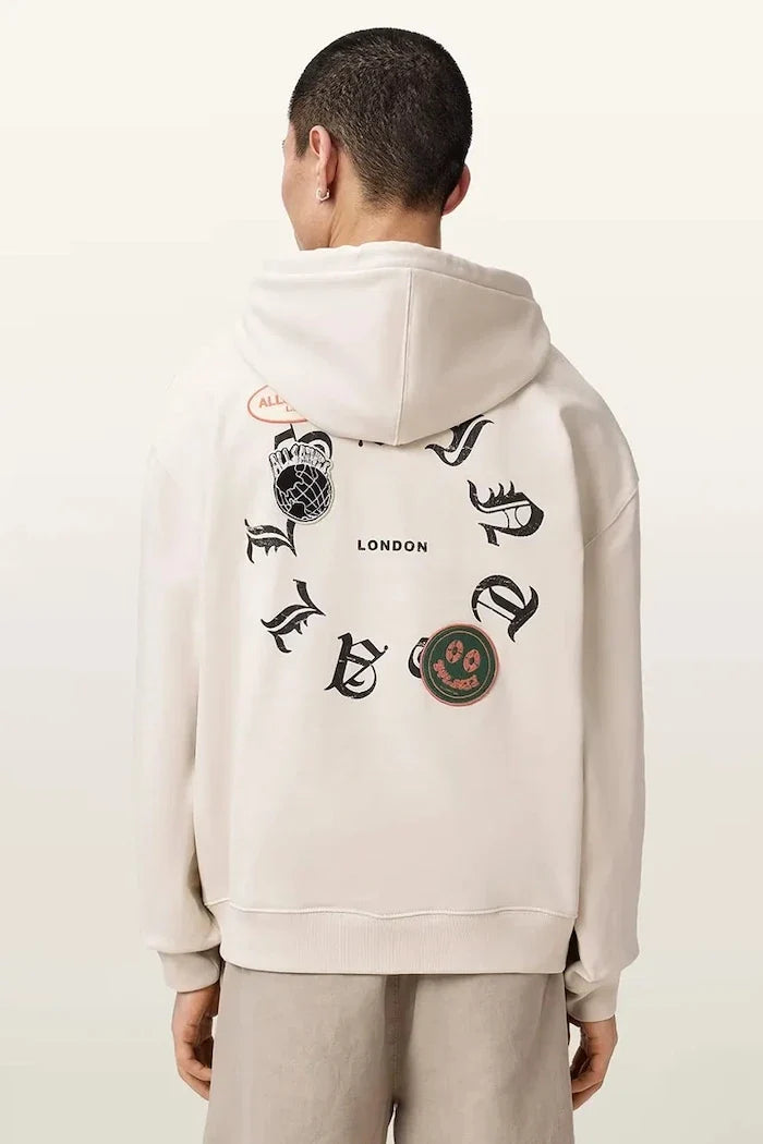 AllSaints капüşonlu, fermuarlı erkek pamuklu sweatshirt PATCHER