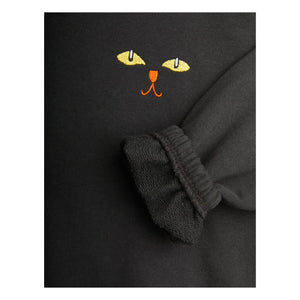Mini Rodini - Schwarzer Kapuzenpullover mit Katzenmotiv aus Bio-Baumwolle