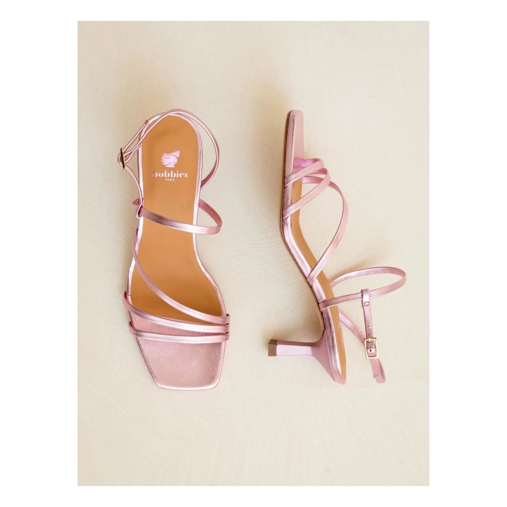 Bobbies - Alix Laminé deri sandaletler | Pembe
