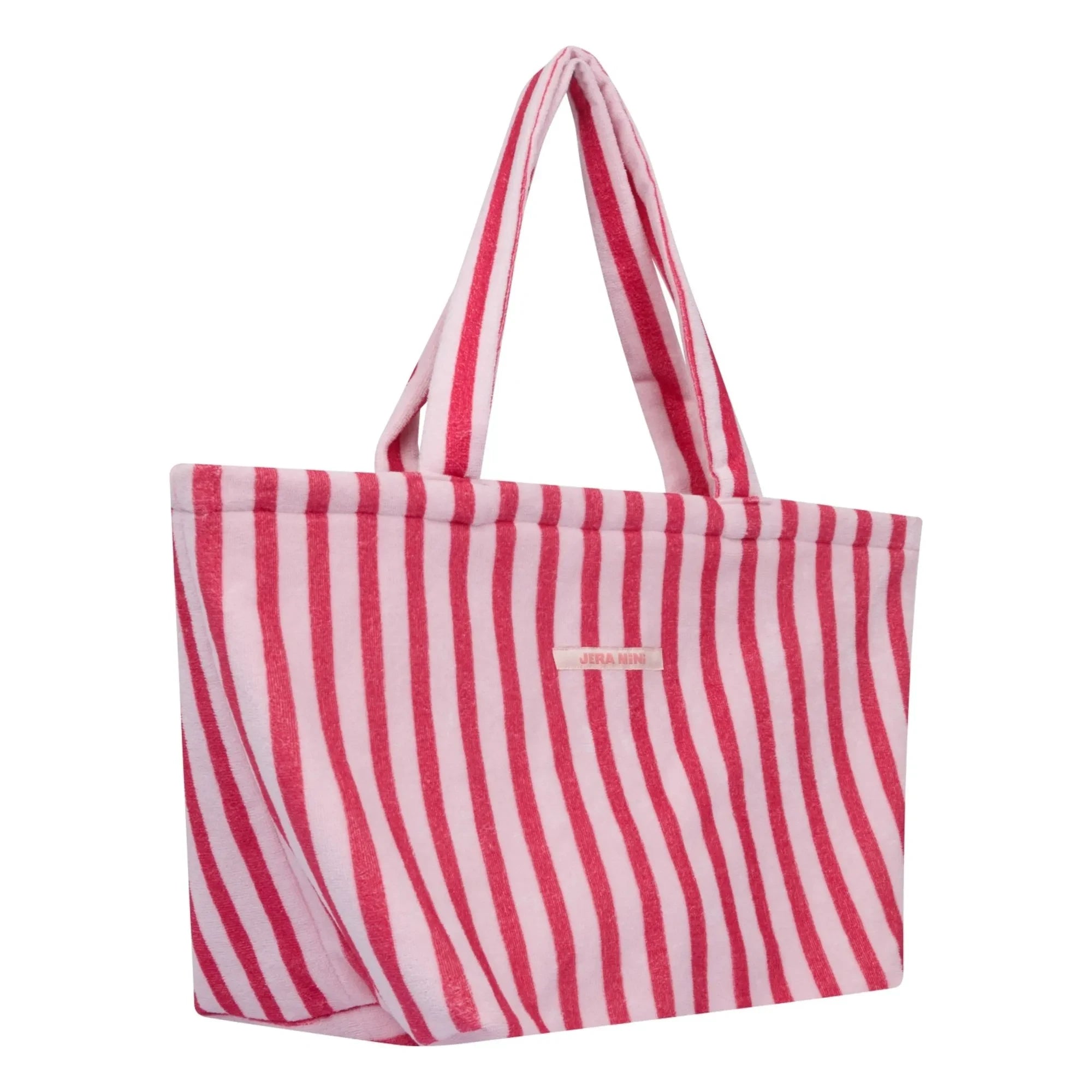 Jera Mini – Gestreifte Strandtasche mit Handtuch | Pink