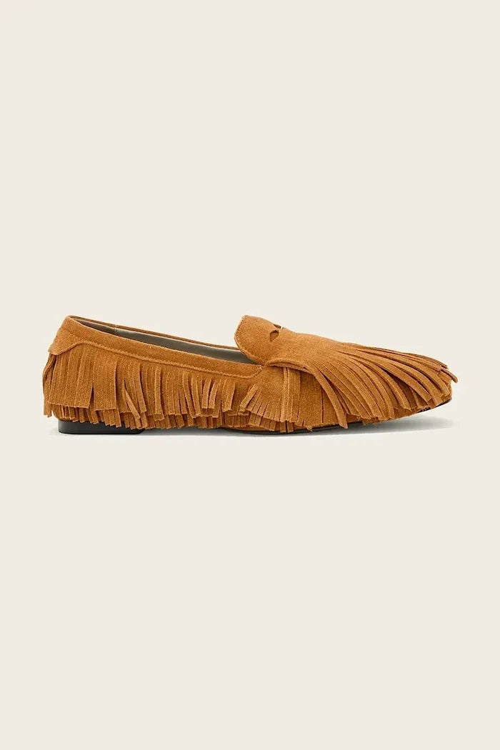 AllSaints kadın süet mokasen Sandy Fringe Loafer