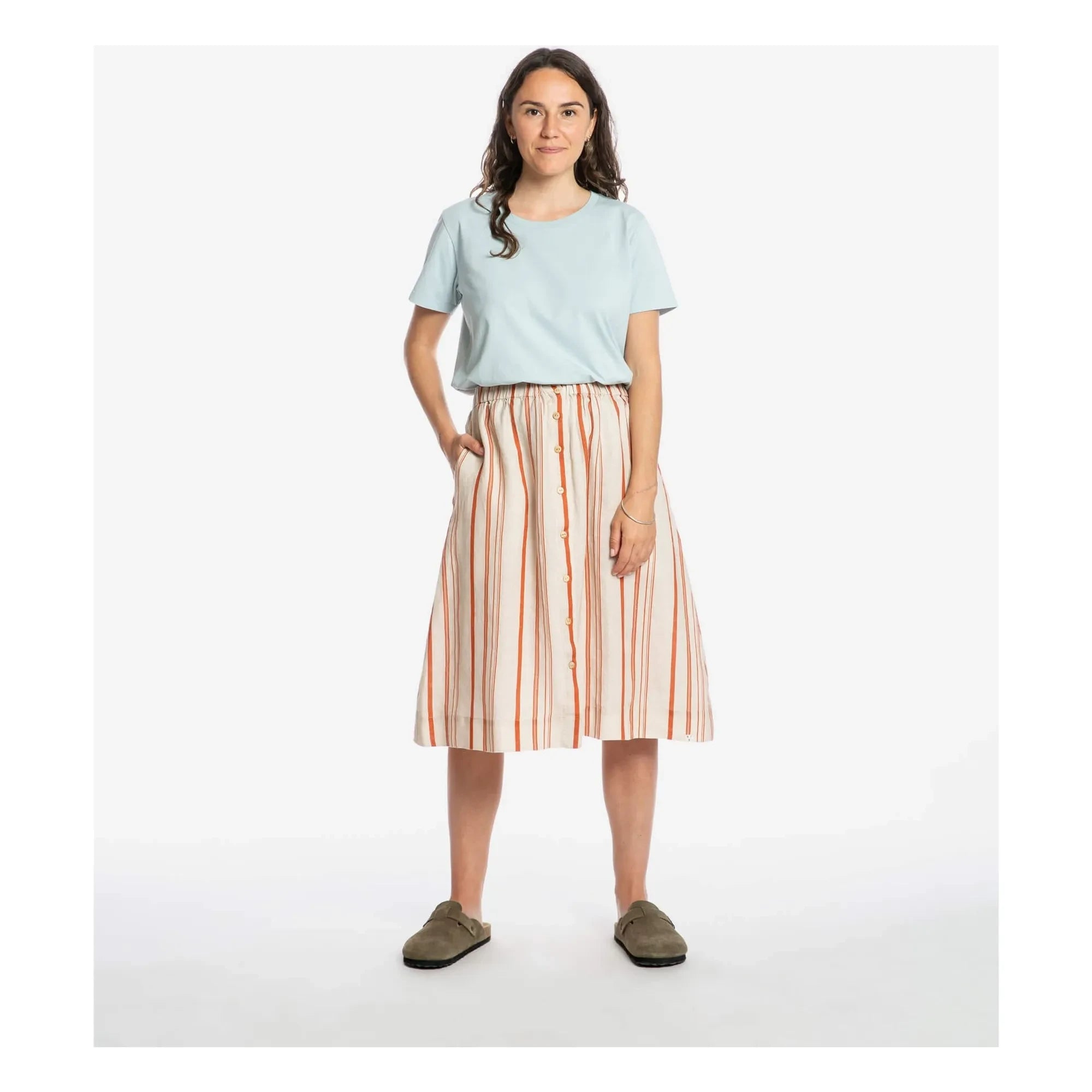 Matona - Gestreifter Leinen-Midi-Rock | Off-White
