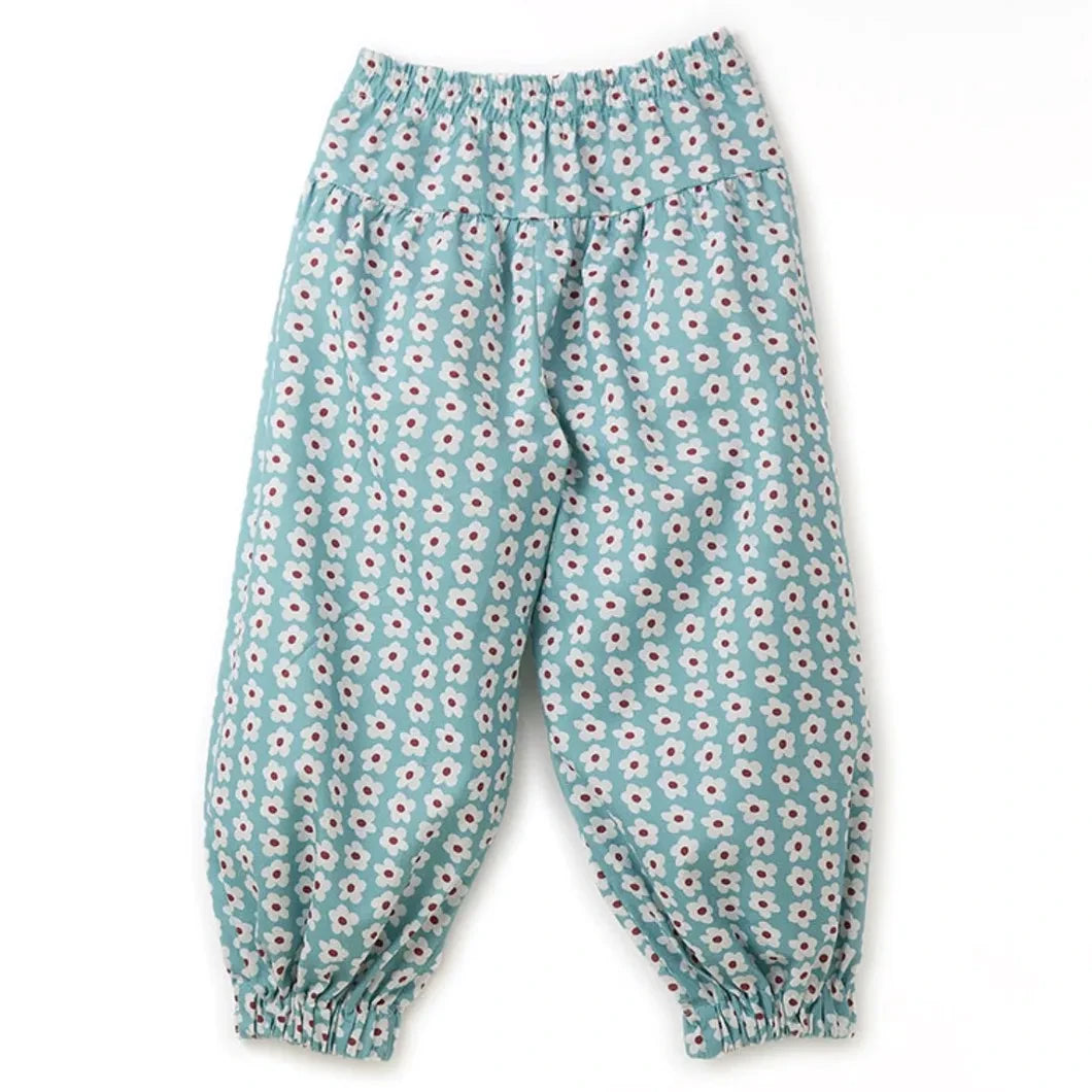 Fabula - Elastic-Waist Floral Pants | Light Blue