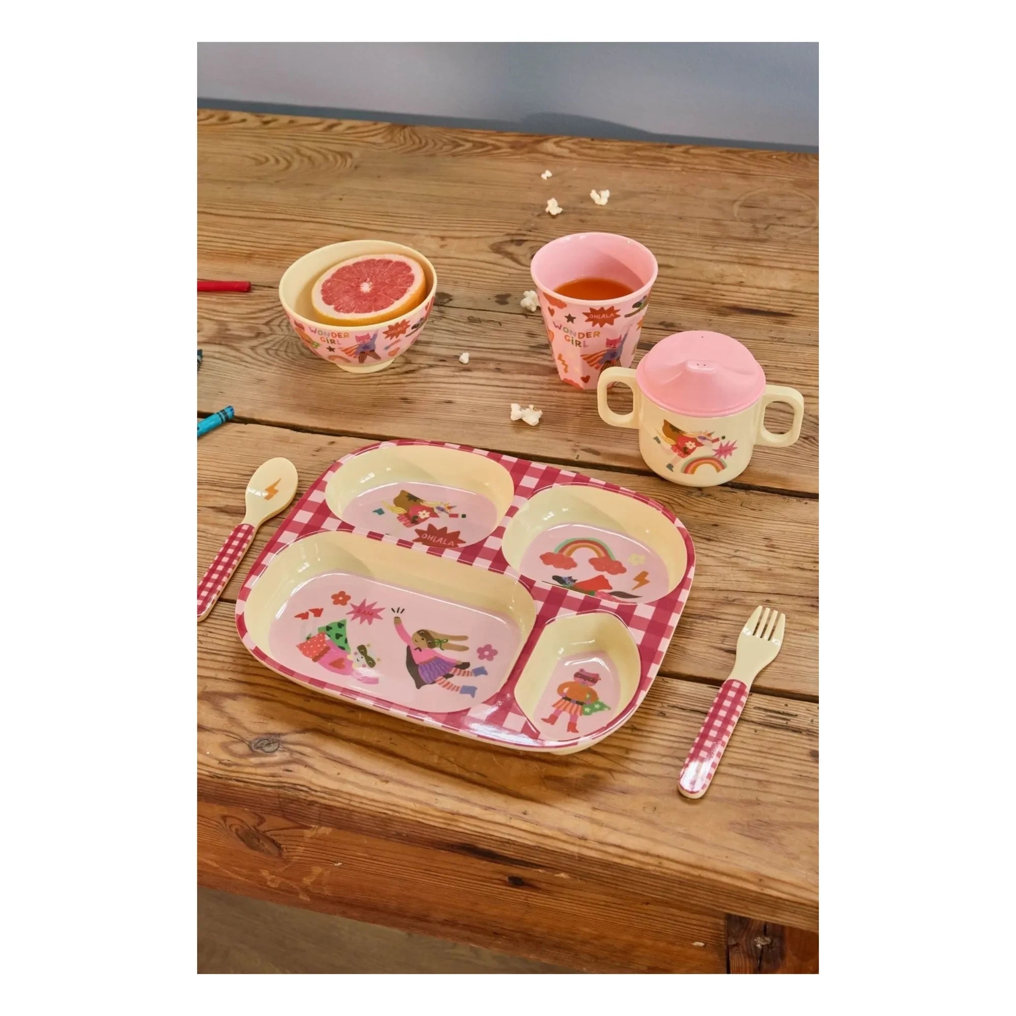 Rice - Bölmeli melamin tabak | Pembe
