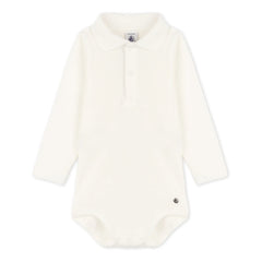Petit Bateau - Ceddy Organik Pamuklu Polo Yaka Bebek Body | Beyaz
