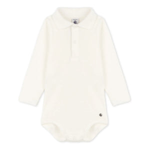 Petit Bateau - Ceddy Organik Pamuklu Polo Yaka Bebek Body | Beyaz
