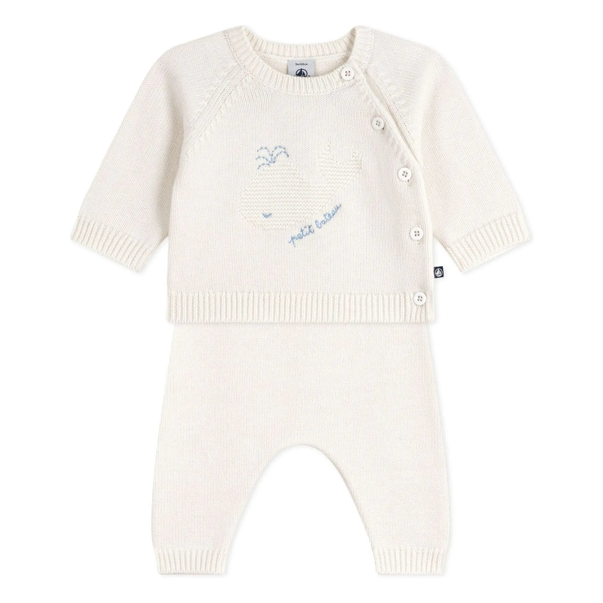 Petit Bateau - Whale Wool Sweater and Pants Set | White