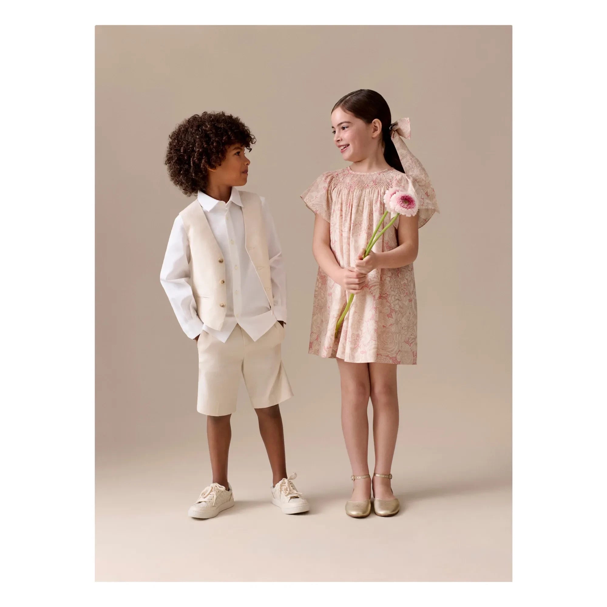 Bonpoint - Arlène Fleurie Bio-Baumwollkleid mit Raffungen | Blassrosa