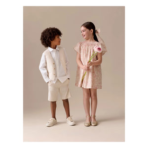 Bonpoint - Arlène Fleurie Bio-Baumwollkleid mit Raffungen | Blassrosa