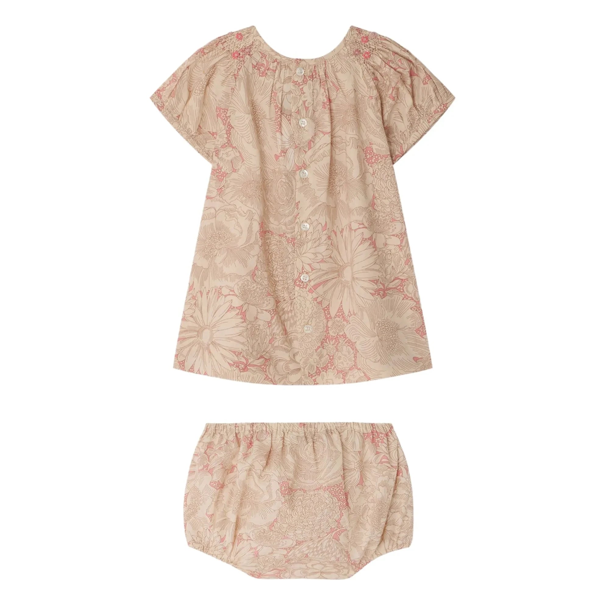 Bonpoint - Lucia Fleurie Kleid aus Bio-Baumwolle mit geraffter Passe | Blassrosa
