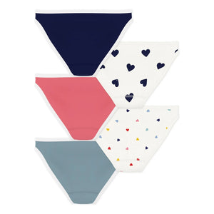 Petit Bateau - 5er Pack Bio-Baumwollslips Herzchen | Blau