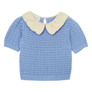 Mipounet - Cherry Crochet Short Sleeve Sweater | Blue