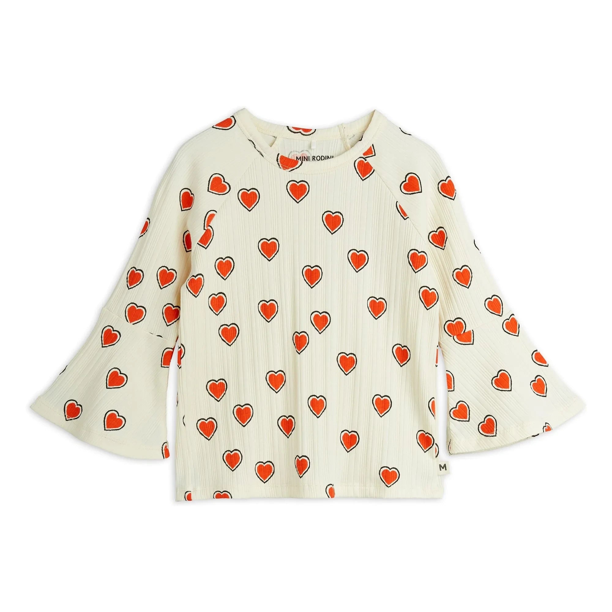 Mini Rodini - Organik Pamuklu Hearts Tişört | Ecru
