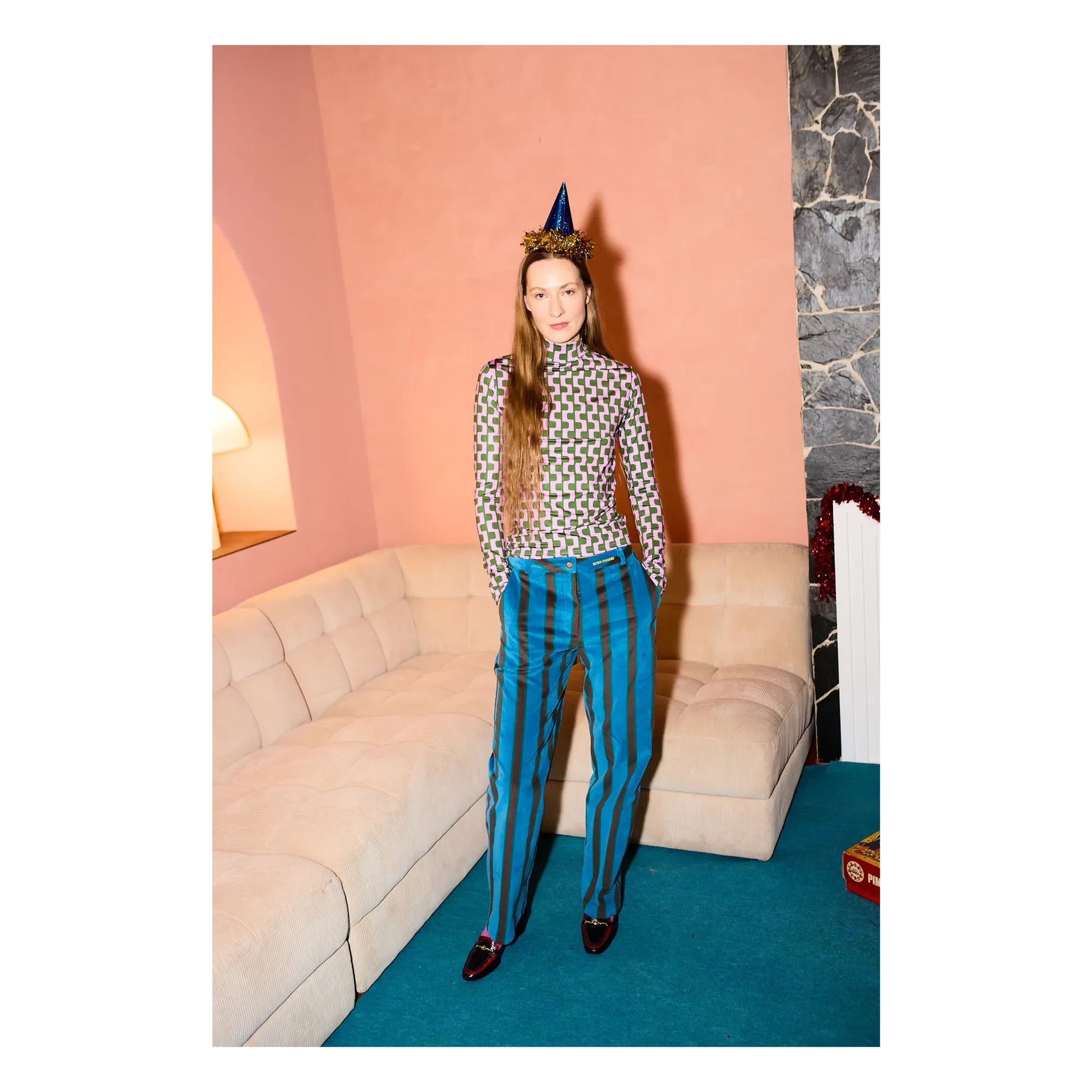 Bobo Choses - Blue striped velvet pants