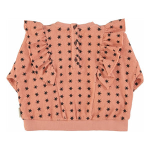 Piupiuchick – Gestreiftes Sweatshirt Sterne Bio-Baumwolle | Koralle