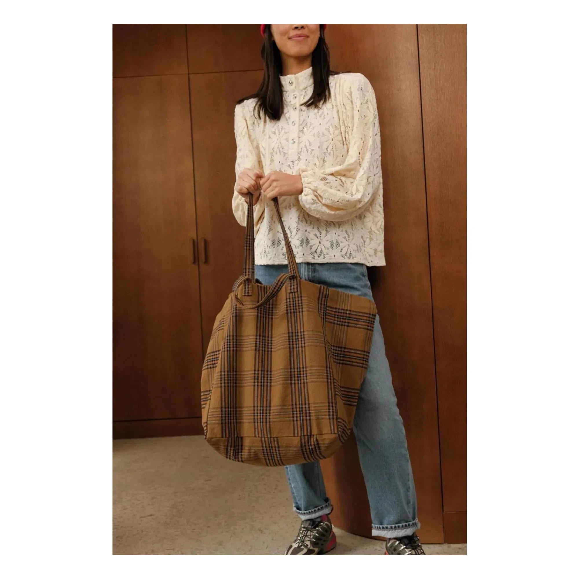 Rose in April - Elisa Tartan tote bag | Brown