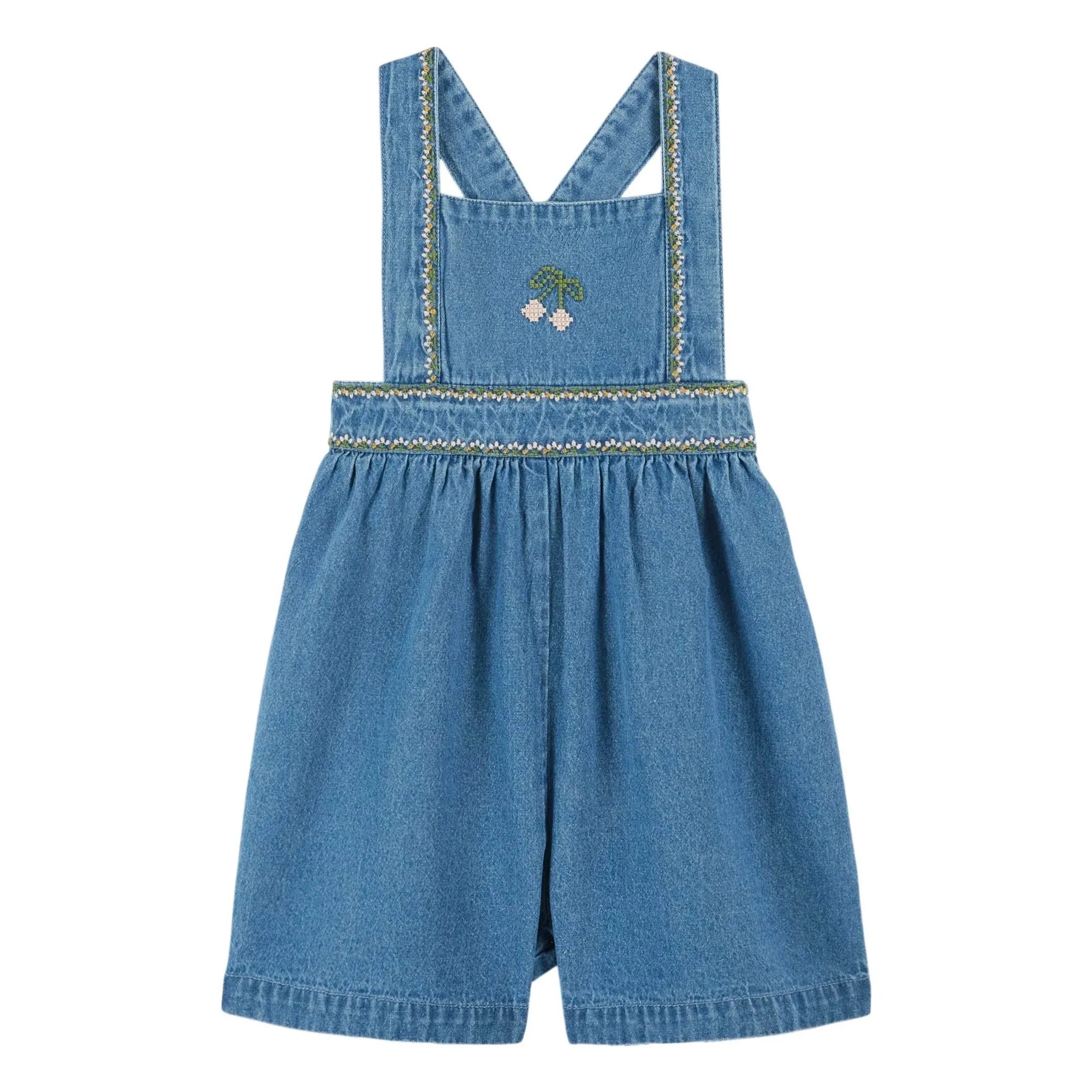 Emile et Ida - Kısa Denim İşlemeli Kiraz Tulum | Mavi