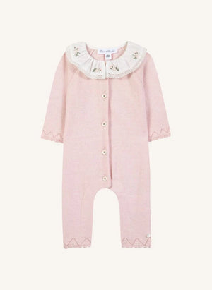 Tartine et Chocolat - Knitted romper with floral-embroidered collar | Pink