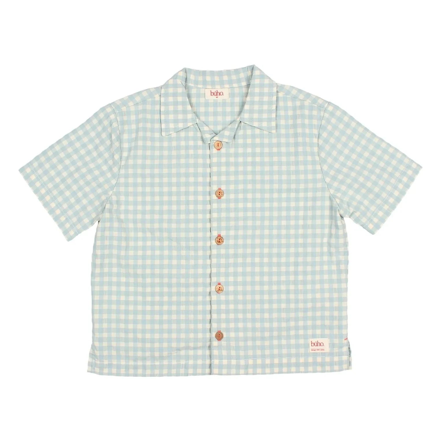 Búho - Aqua Gingham Seersucker Organik Pamuk Gömlek