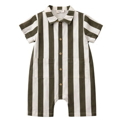 Lililotte - Charly Gestreifter Gabardine Bio-Baumwoll-Strampler | Olive