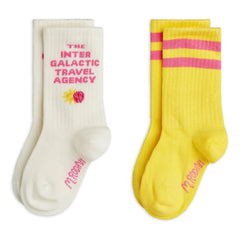 Mini Rodini - 2 Paar Intergalaktische Socken aus Bio-Baumwolle | Gelb