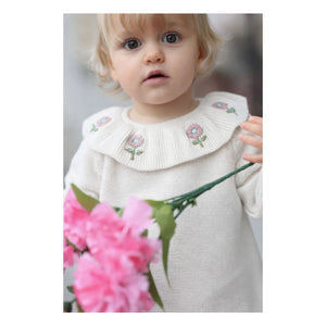 Lililotte - Diana Bio-Baumwolle Bestickter Kragenpullover | Ecru