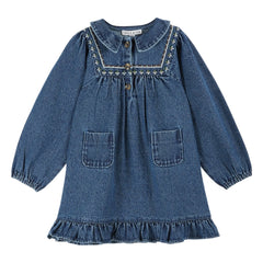 Emile et Ida - Embroidered Denim Dress | Blue