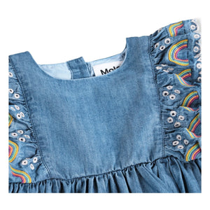 Molo - Carlene Regenbogen Bio-Baumwoll-Rüschenkleid | Denimblau