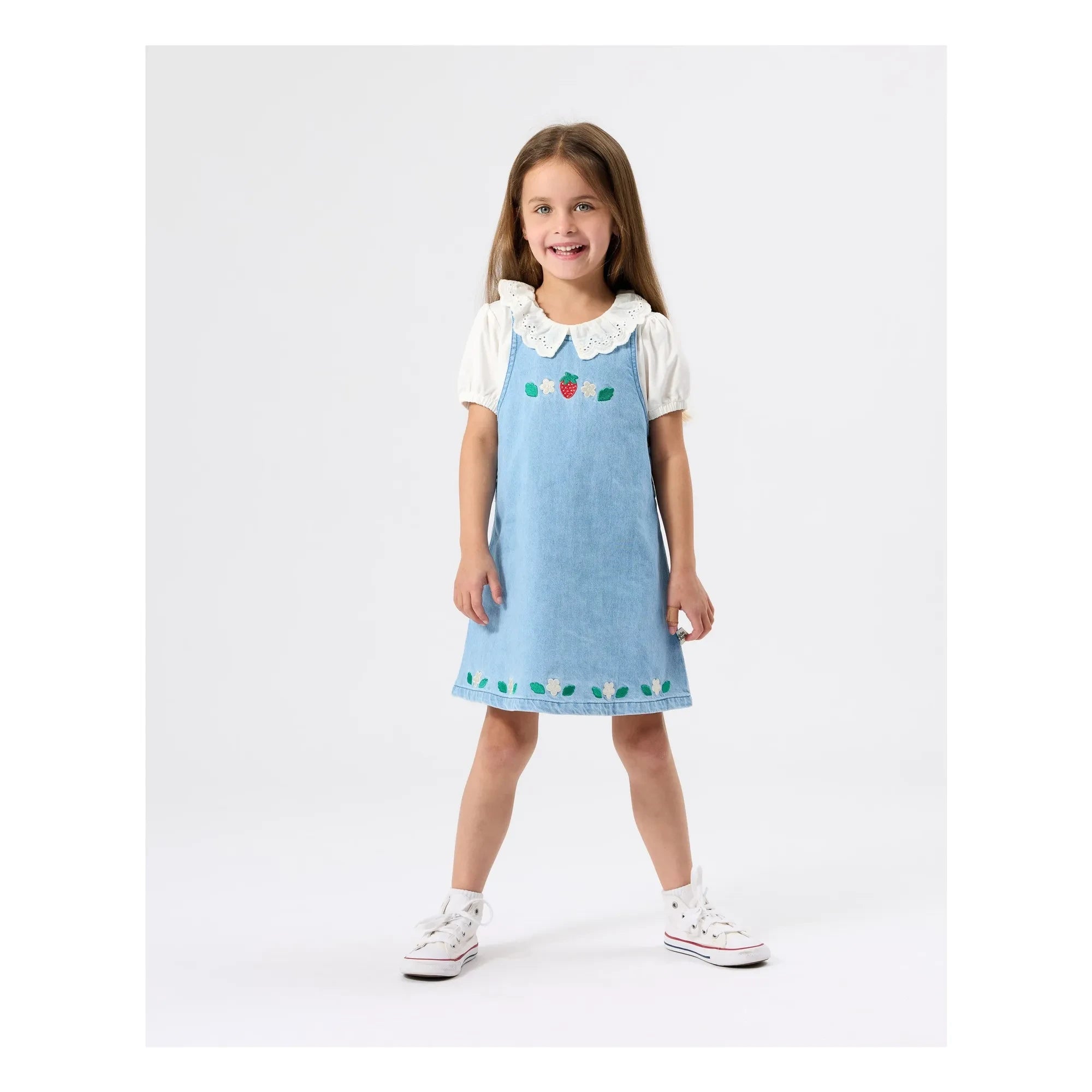 Goldie + Ace - Strawberry Denim Apron Dress | Blue