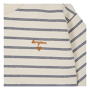 Emile et Ida - Striped organic cotton fleece romper | Ecru