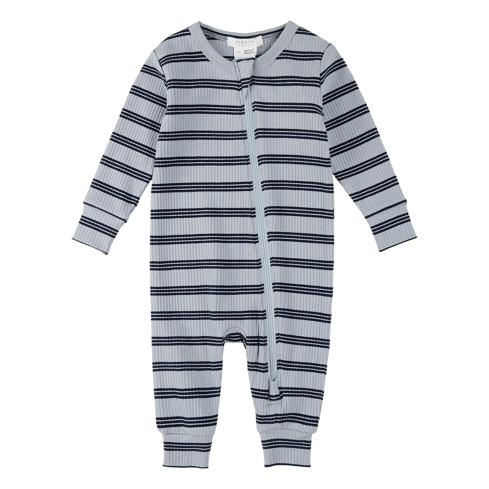 Petit Lem - Çizgili Fitilli Organik Pamuklu Pijama | Mavi