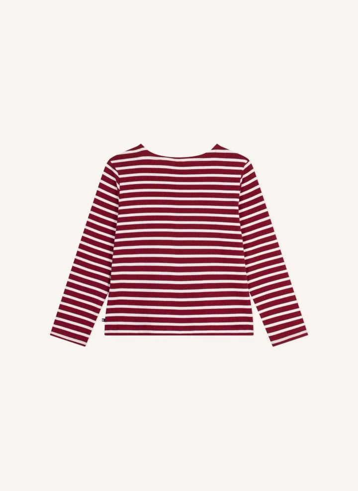 Petit Bateau - قميص مارينيير مزود بأزرار قطن عضوي | أحمر