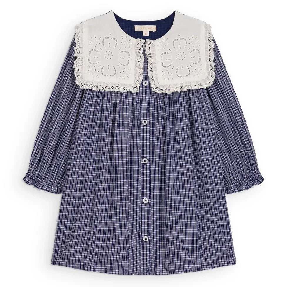 Louise Misha - Hyacinte Dress Organic cotton plaid | Blue