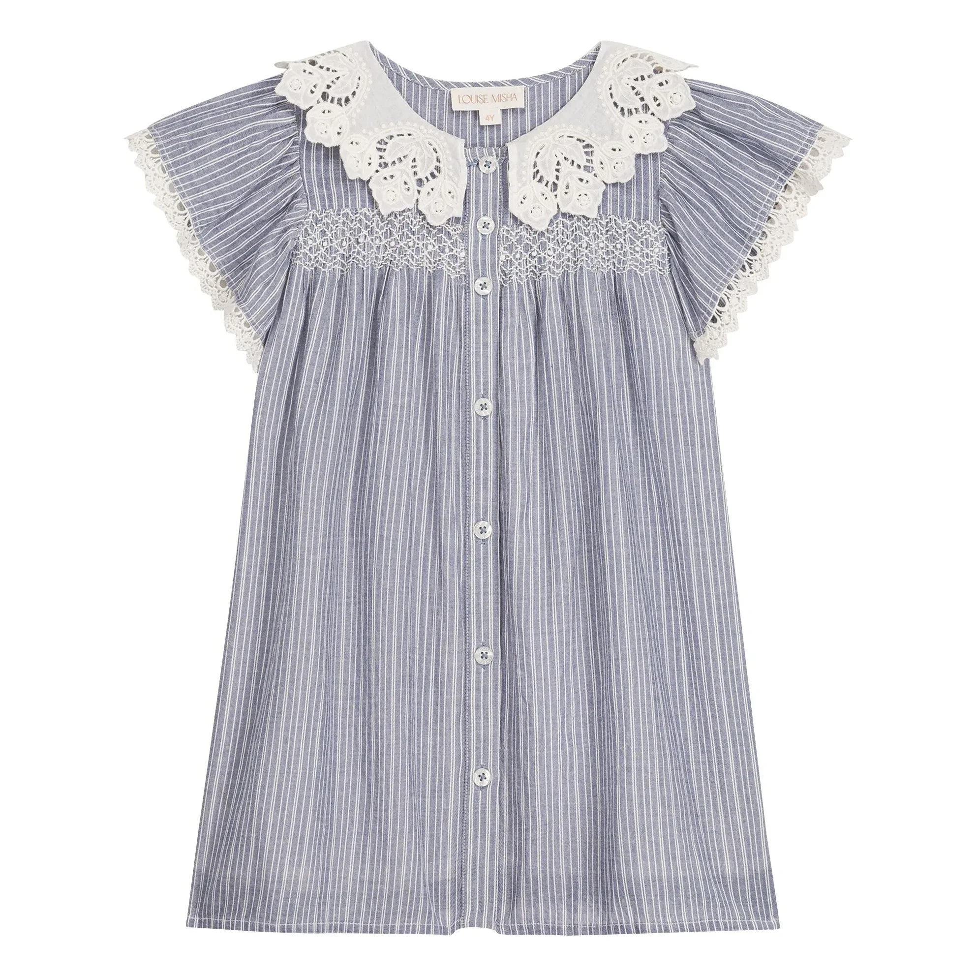 Louise Misha - Arlina Gestreiftes Kleid aus Bio-Baumwolle | Blau