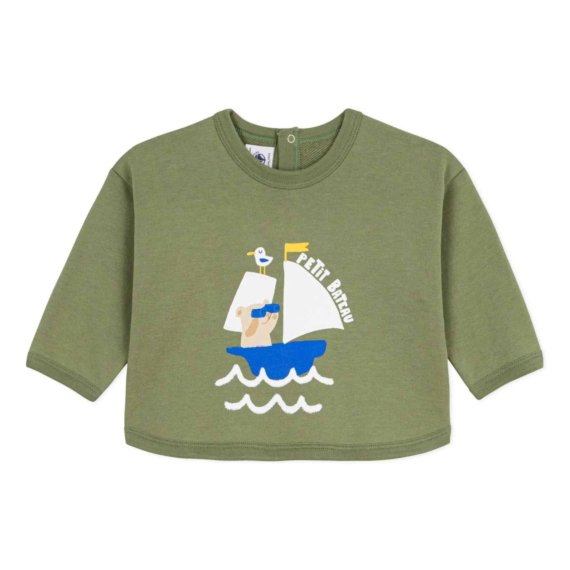 Petit Bateau - Organic Cotton Bear Sweatshirt | Khaki