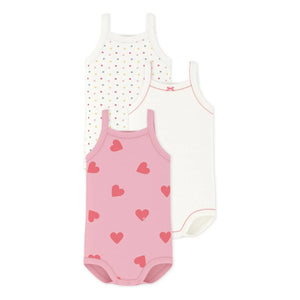 Petit Bateau - 3’lü Organik Pamuk Kalp Askılı Body Seti | Pembe
