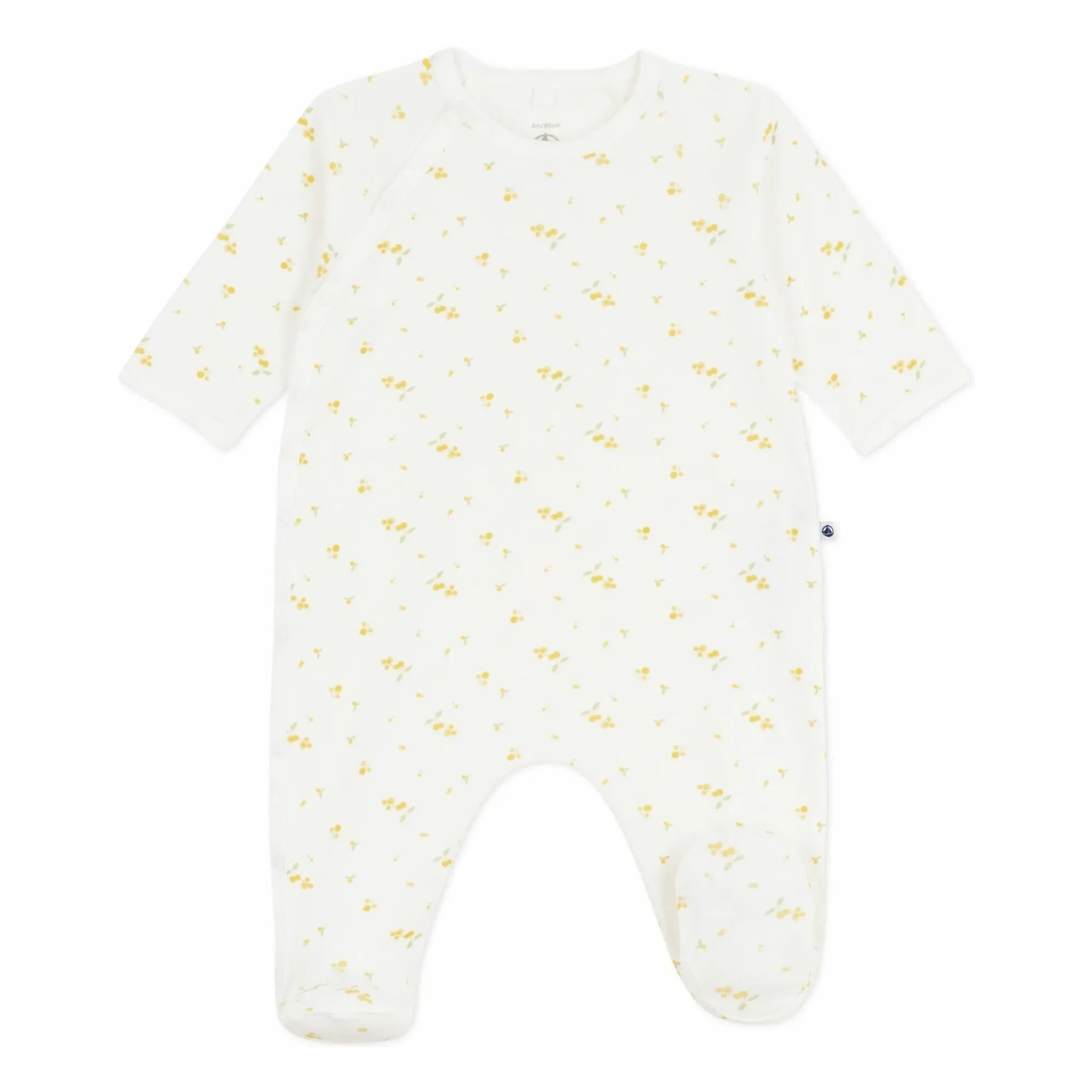 Petit Bateau - Çıtçıtlı Çiçek Desenli Organik Pamuklu Pijama | Beyaz
