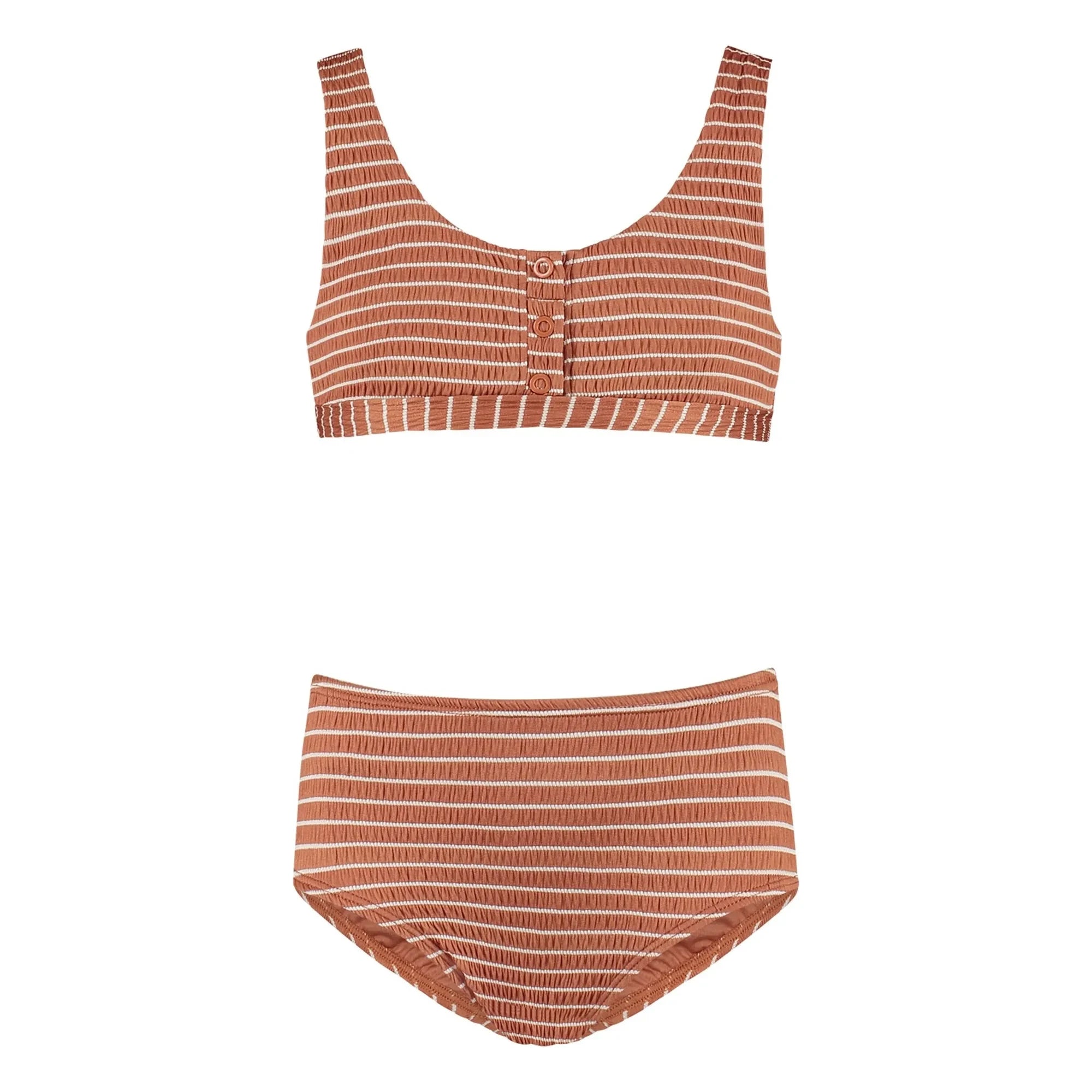 Beachlife - Geri Dönüştürülmüş Elyaf Çizgili Düğmeli Mayo | Caramel